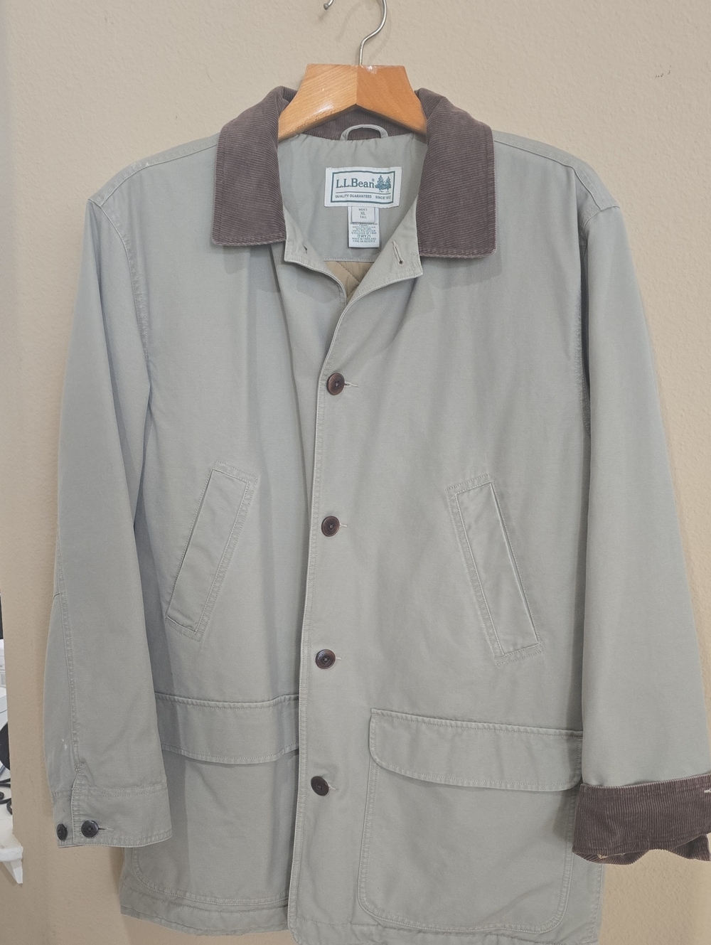 L.L. Bean Light Khaki Field Jacket with Brown Corduroy Collar